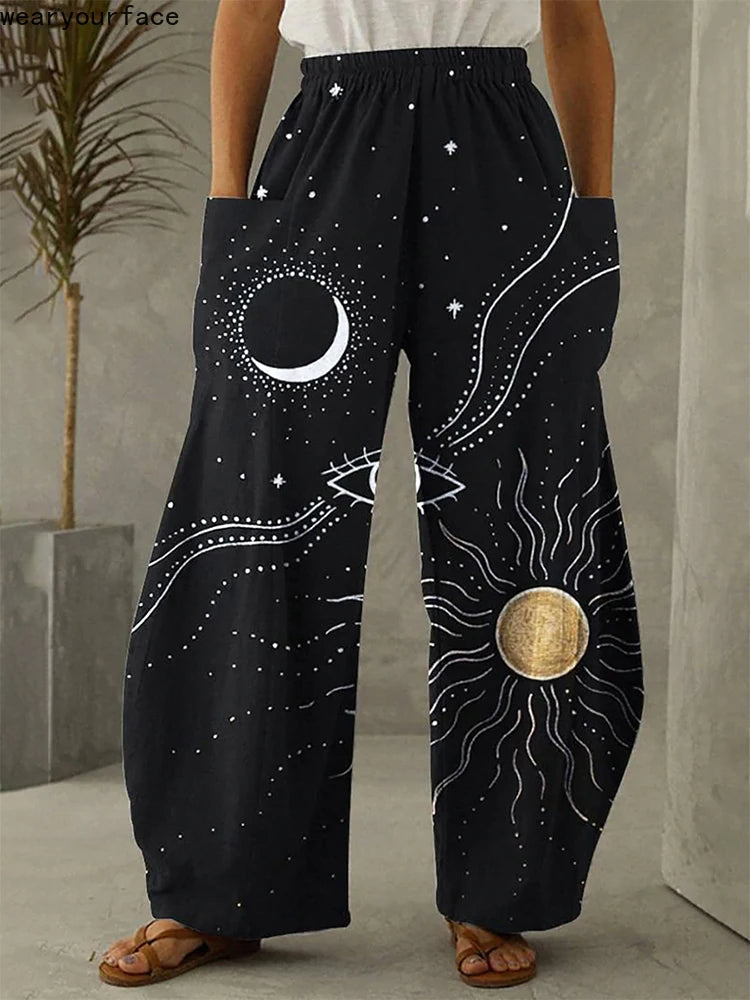 Galaxy Sky Full Length Wide Leg All Over Print Thin Hipster Fashion Summer Streetwear Sweatpants With Pockets