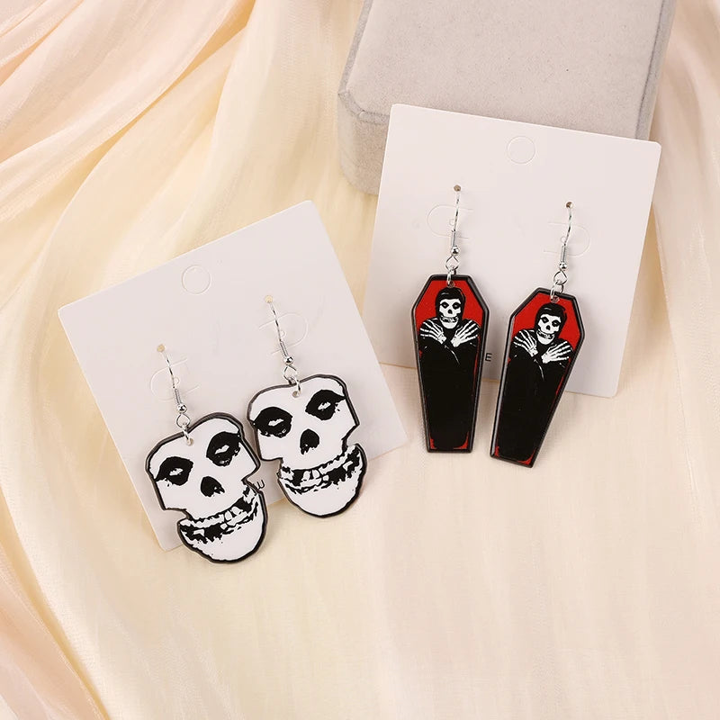 1Pair Halloween Coffin Drop Earring Two Side Print Acrylic Fashion Jewelry Gift