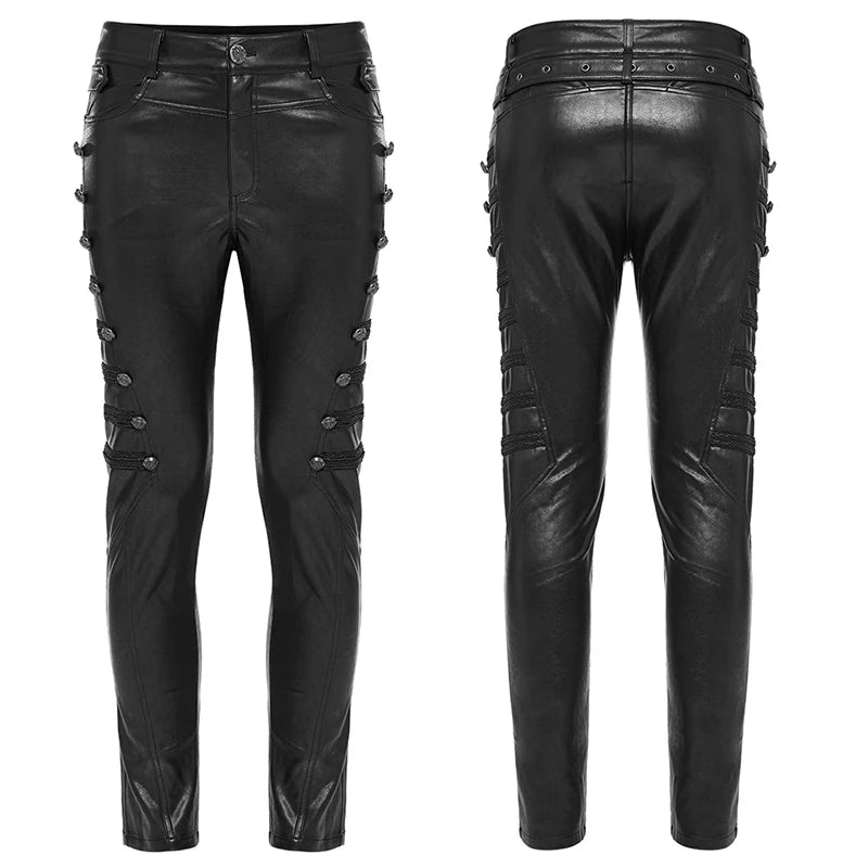 PUNK RAVE Men's Punk Suede with Random Pattern PU Leather Pants Personalized Cool Handsome Black Trousers Autumn/Winter