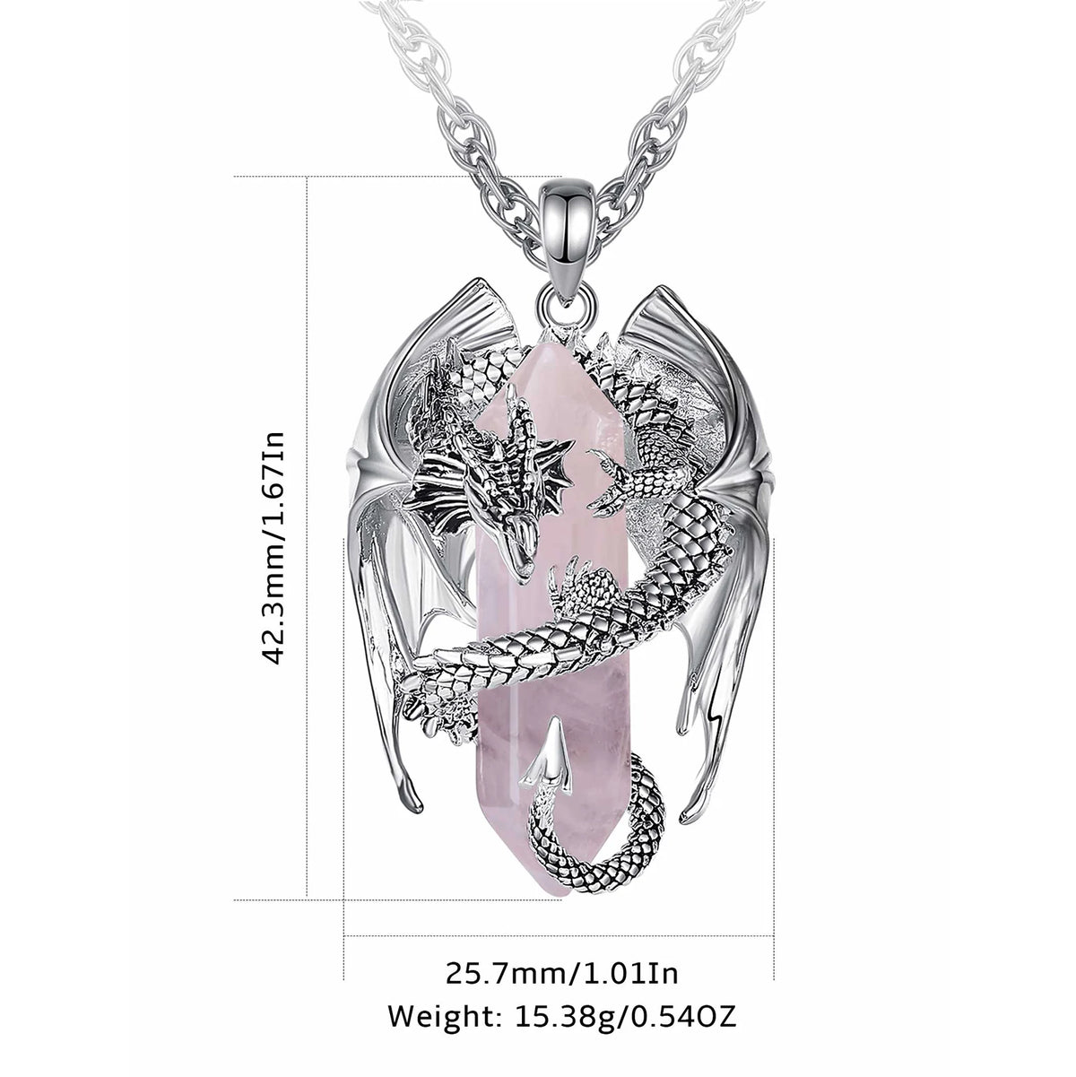 Eudora Dragon Twining Hexagonal Rose Quartz Pendant Necklace – Punk Healing Stone Jewelry Gift for Men and Women