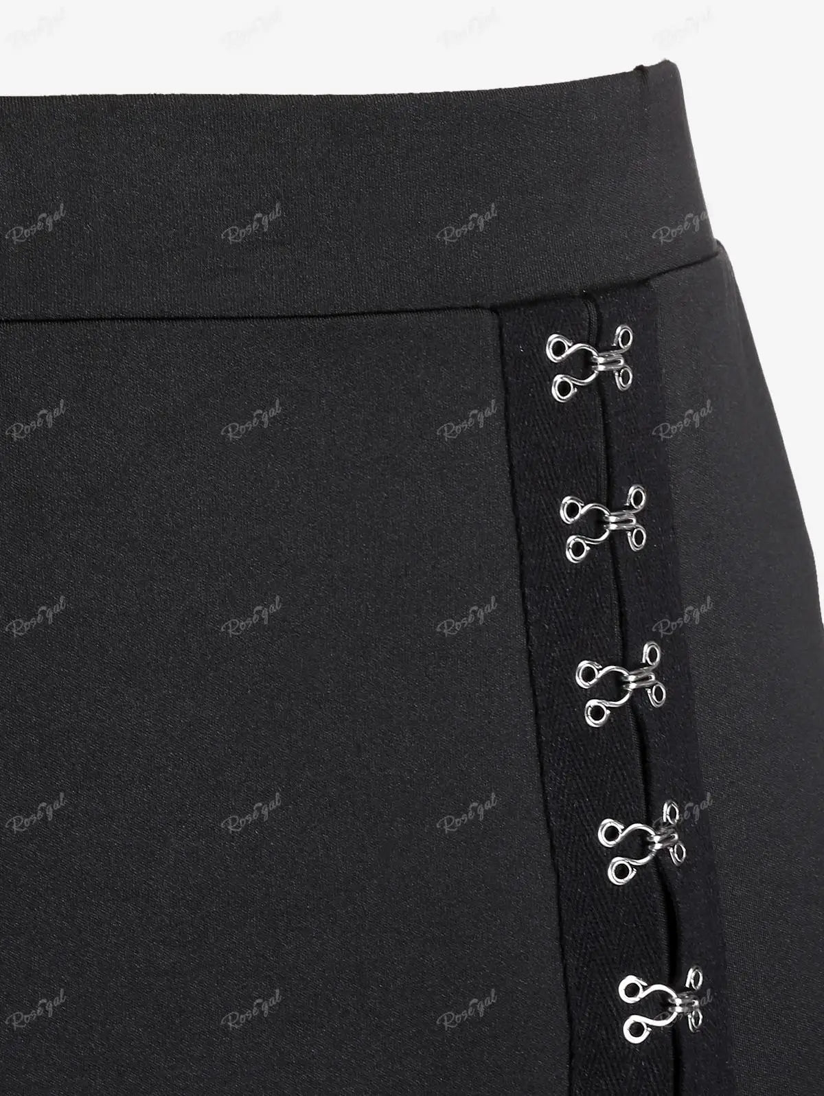 ROSEGAL Plus Size Black Split Skirt | Women's Casual Elastic Waist Buckle Sheath Bottoms