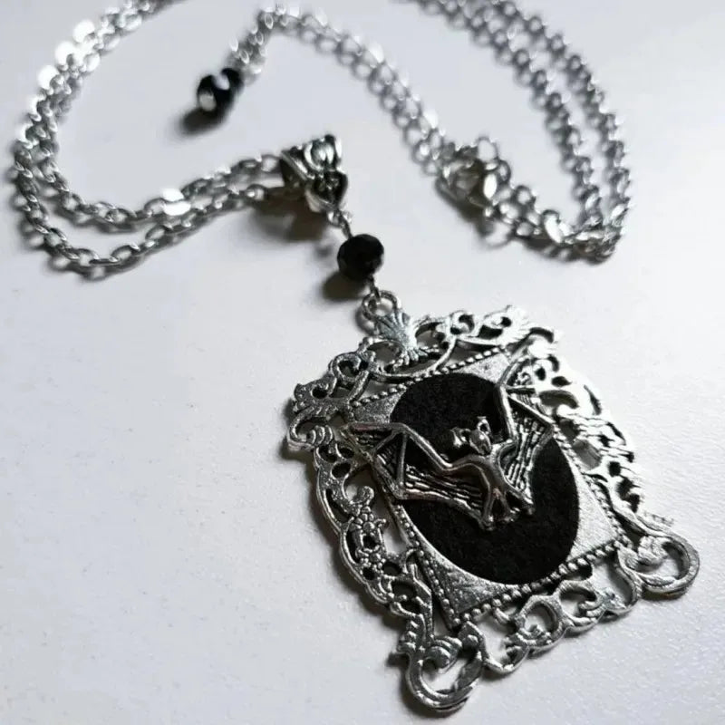 Goth Bat Cameo Vampire Pendant Necklace - Crystal Jewelry Gift for Women or Men, New Fashion Witch Accessories