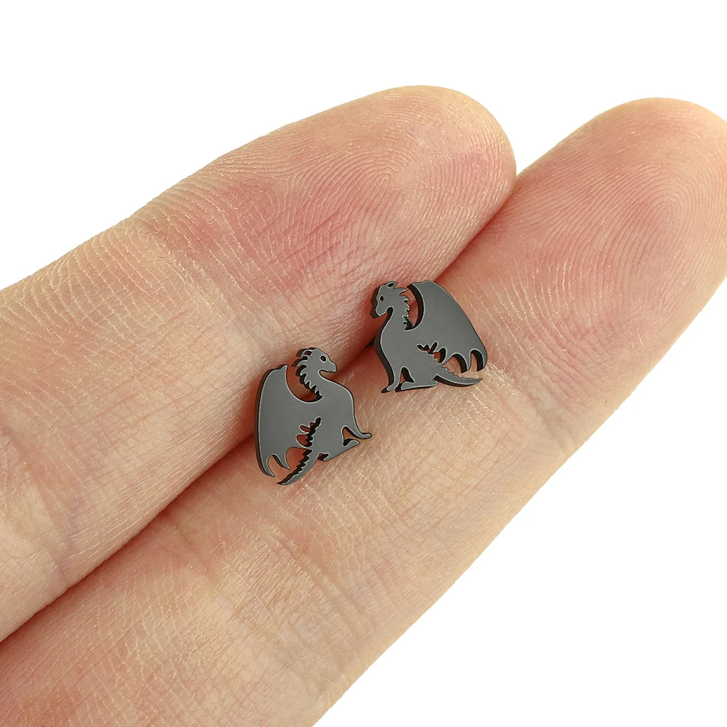 Punk Black Dragon Ear Stud - Trendy Western Stainless Steel Earrings for Men & Women