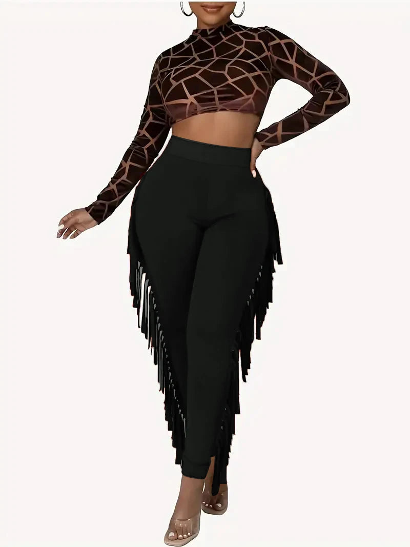 High Waist Plus Size Y2K Tassel Leggings – Women's Casual Elastic Skinny Streetwear Pencil Pants