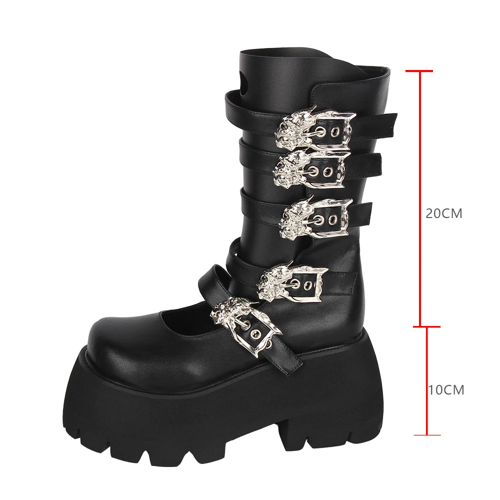 Women cosplay cool punk shoes lady lolita ankle short Boots woman princess dress customized boots high heels pumps skull buckles