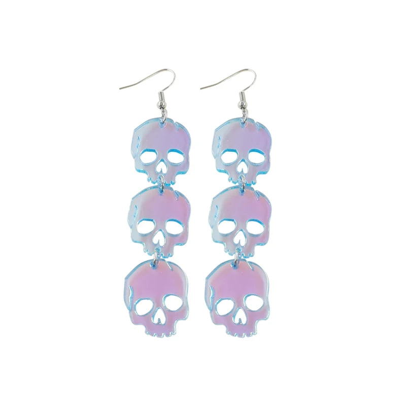 Halloween Collection: Laser Colorful Skull Head, Ghost, Pumpkin Acrylic Pendant Earrings - Party Jewelry Gifts with Multiple Styles