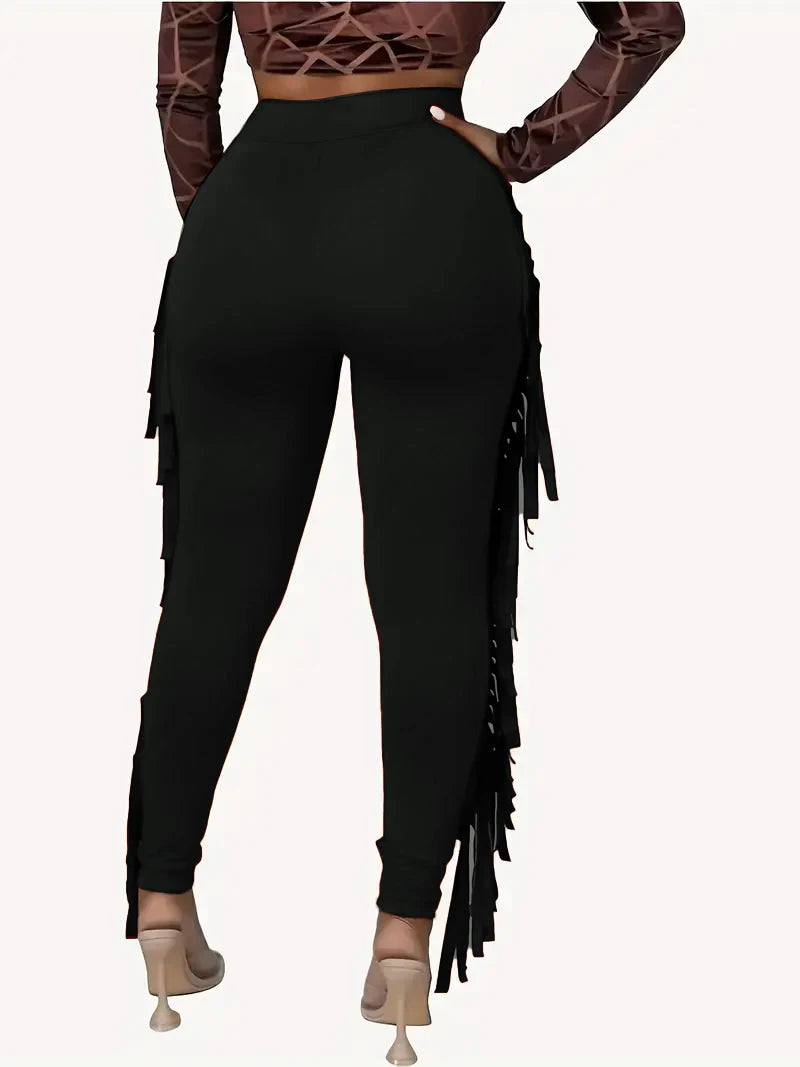 High Waist Plus Size Y2K Tassel Leggings – Women's Casual Elastic Skinny Streetwear Pencil Pants