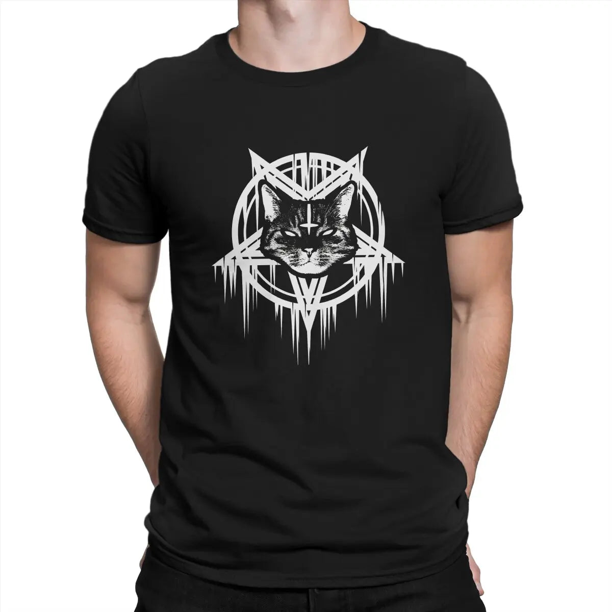 Satanic Black Metal Cat T-Shirt - Baphomet, Lucifer, CATAN 666 | Men's & Women's