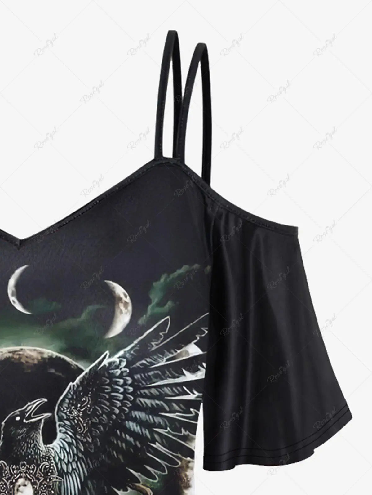 Plus Size Printed Cami T-shirt or Skinny Leggings: Women's Casual Cold Shoulder Eagle Pentagram Moon Tee And Leggings