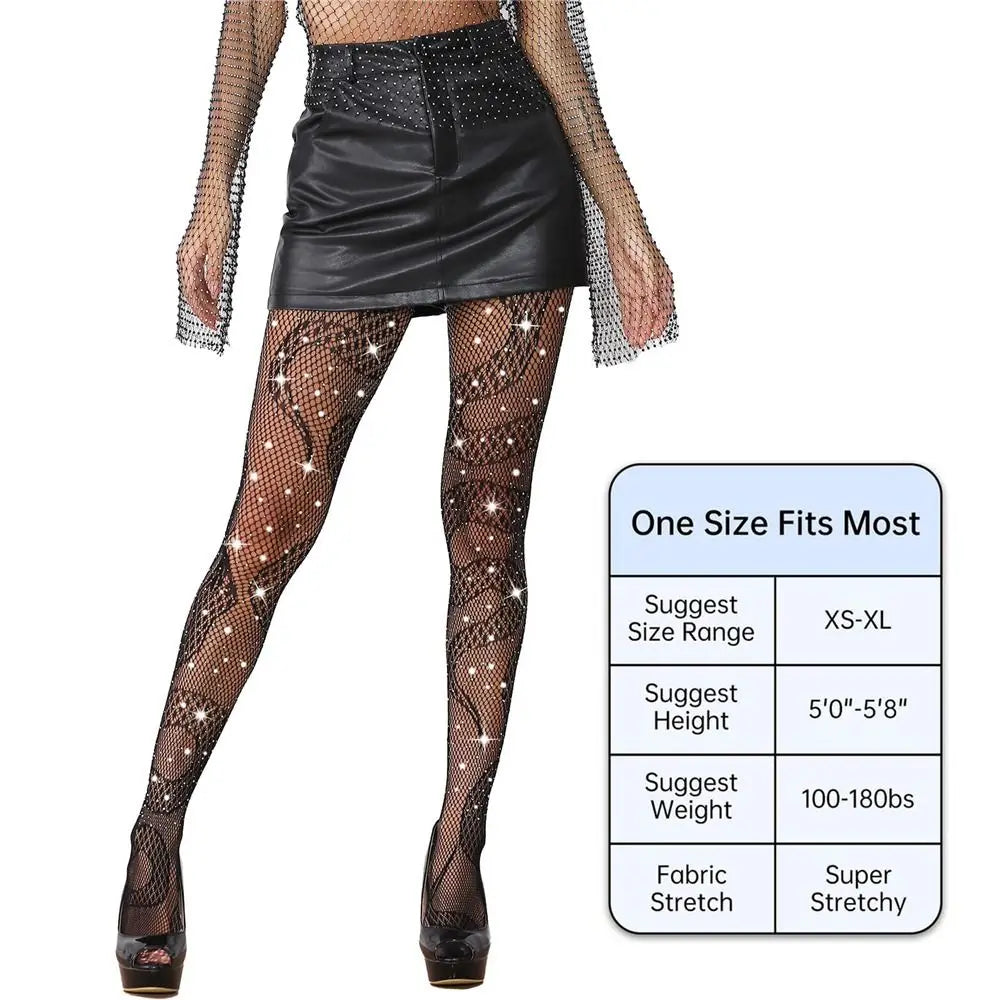 Snake Sparkle Tights - Rhinestone Fishnet Stockings for Plus Size Women