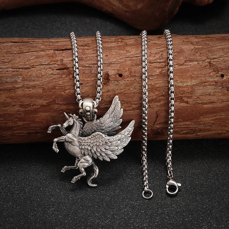 Retro Pegasus Wings Unicorn Pendant Necklace - Mythical Punk Fashion Jewelry for Men and Women | Unique Gift