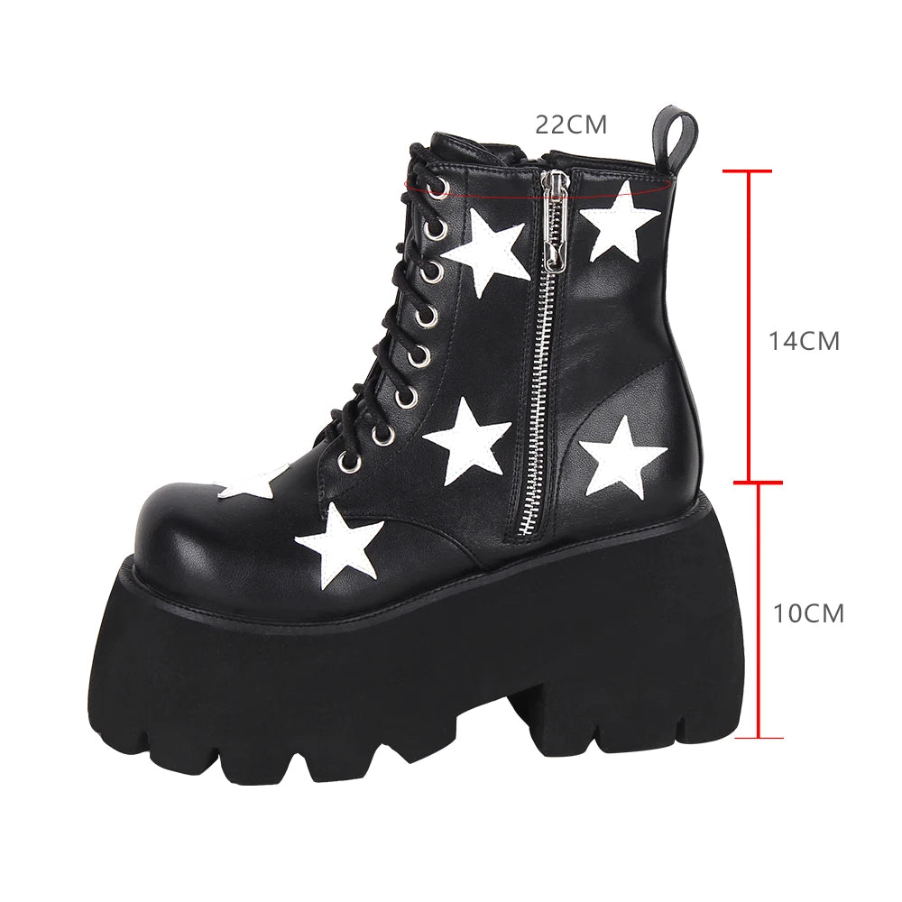 Women Gothic motorcycle Punk Dark Street Style boots lady short ankle customized Boots woman high heels pumps shoes black 10cm