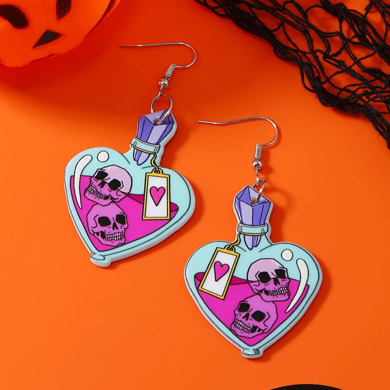 Halloween Skull Head & Bat Earrings – Dark, Funny, and Creative Fashion for Women