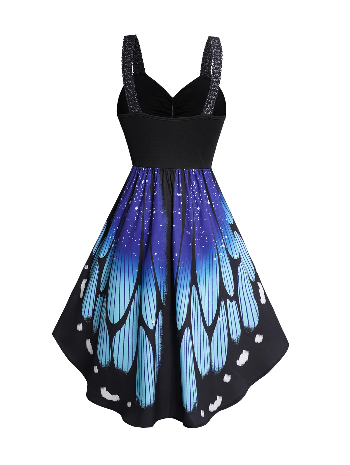 2024 Women’s Butterfly Wings Print Summer Dress – V-Neck Lace-Up Sleeveless A-Line Sundress with Ruched Bust