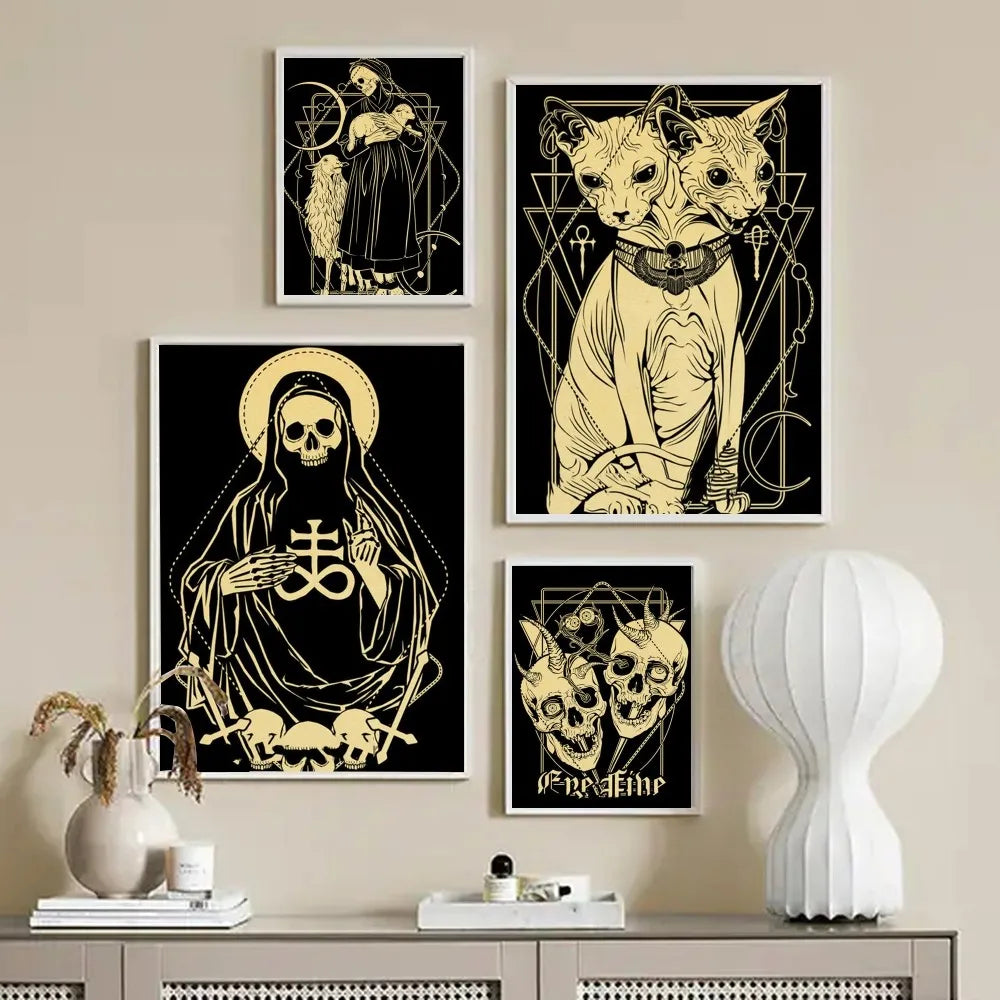 1PC Retro Gothic Skeleton Poster Print for Home Living Room Bedroom Entrance Bar Restaurant Cafe Art Decoration