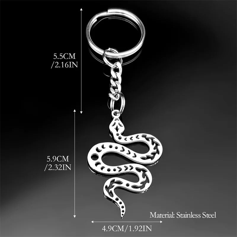 Witchcraft Hollow Snake Heart Keychain – Stainless Steel Triple Moon Witch Star Gothic Key Ring for Women & Men