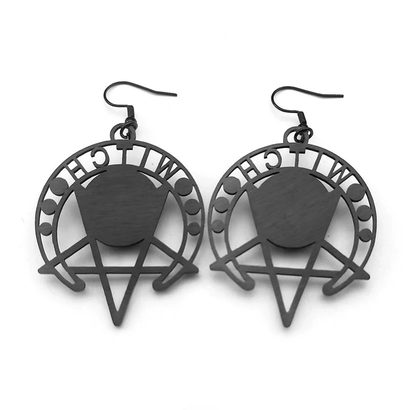 Gothic Witch Moon & Pentagram Earrings – Stainless Steel Starry Sky Crescent Drop Jewelry for Women