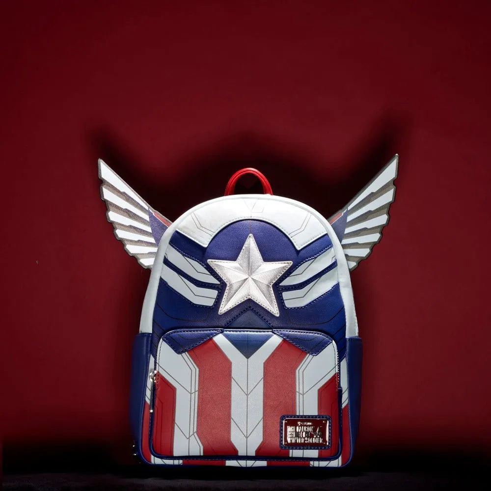 MINISO Disney Loungefly Marvel Surrounding Falcon Captain America Backpack Boys and Girls School Bag