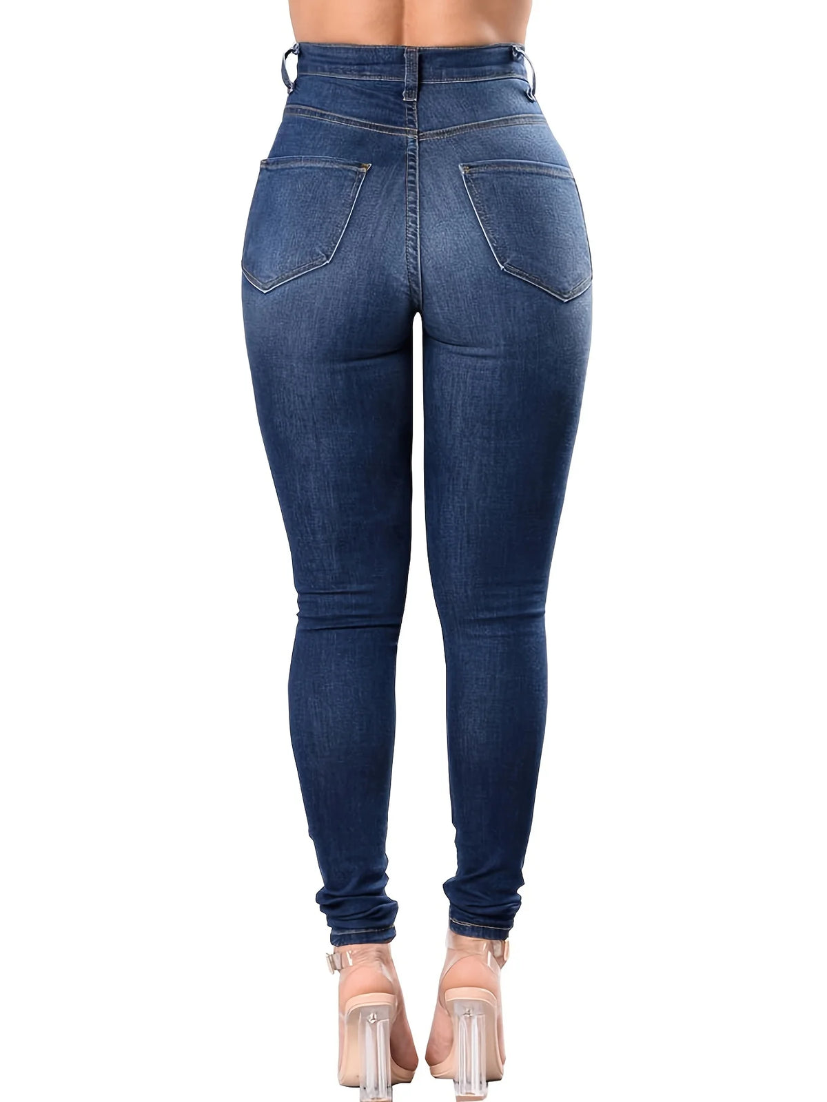 Blue Ripped Holes Skinny Jeans: Distressed High Waist Slim Fit with Slash Pockets, Women's Denim Jeans & Clothing