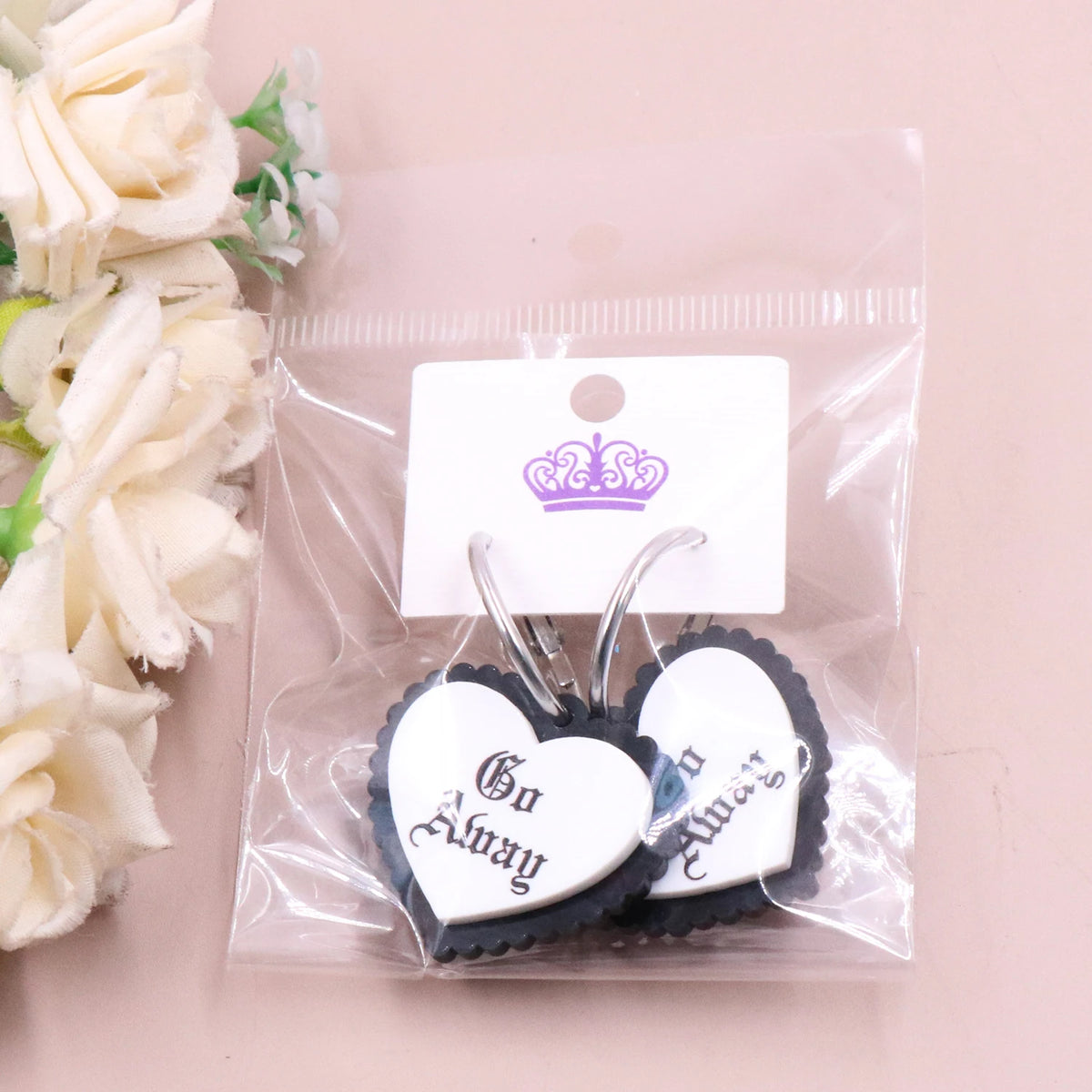 1 Pair New CN Drop Heart Shape 'Go Away' Trendy Acrylic Earrings Jewelry for Women