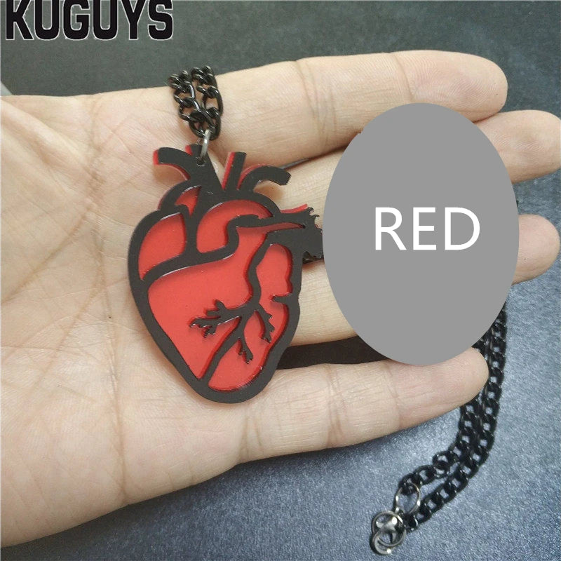 KUGUYS Red, Hot Pink, and White Heart Pendant Necklaces - Trendy Acrylic Accessories Fashion Jewelry for Women and Men