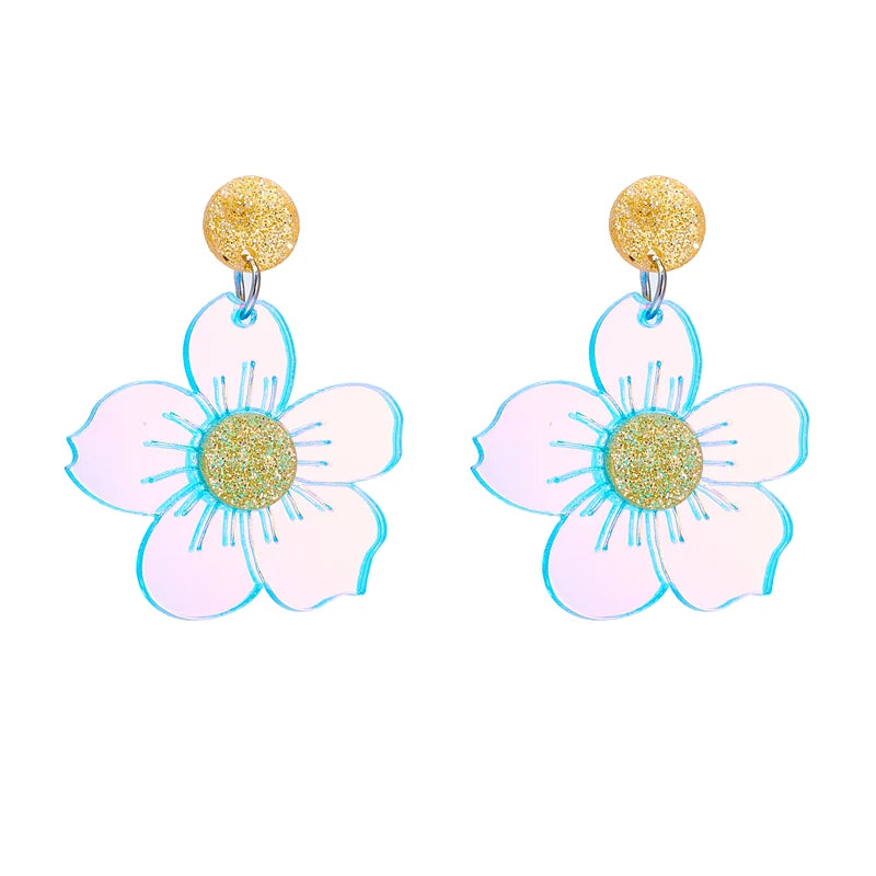 Creative Dazzling Flowers Drop Earrings for Women - Fashion Laser Acrylic Jewelry, Party Gifts by YAOLOGE