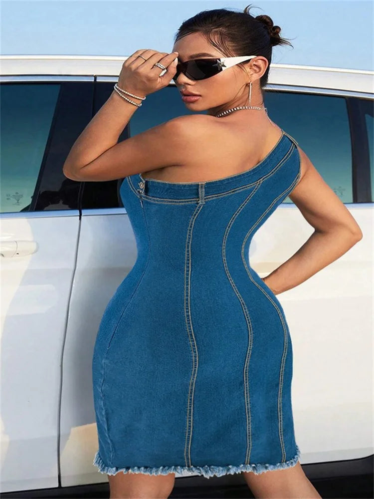 Wmstar Denim Dresses for Women Slip Loose Casual Sweet Bodycon Mini Dresses Birthday Fashion Outfit Wholesale Dropshipping 2024