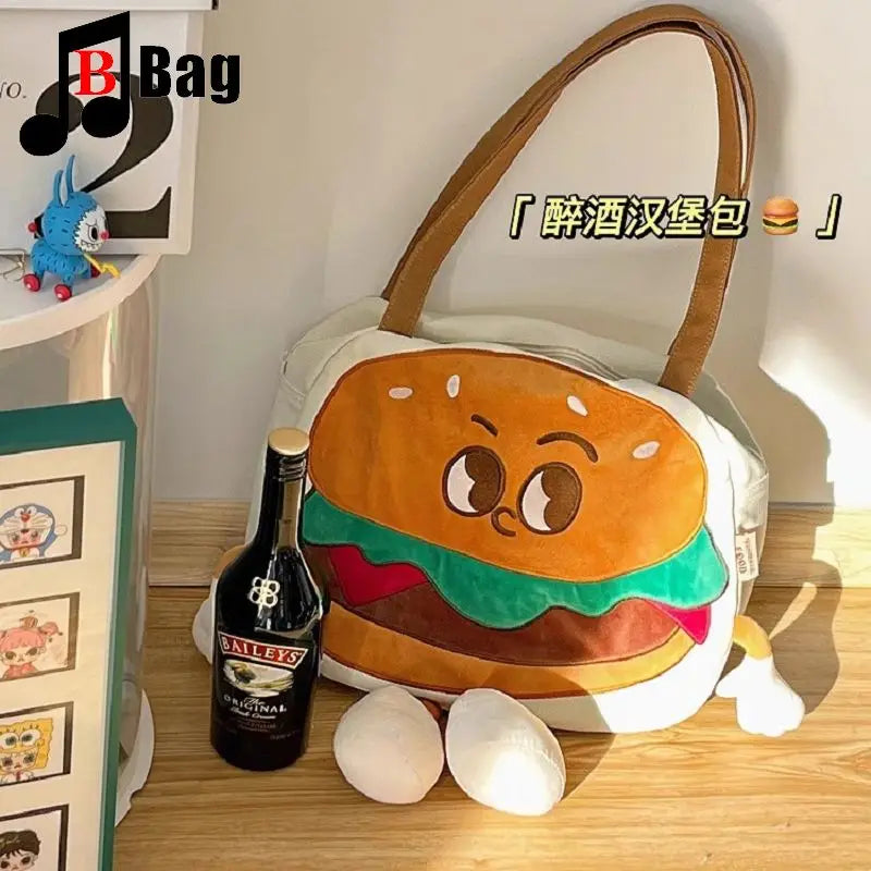 Cute 3D Hamburger Man Single Shoulder Canvas Bag | Cartoon Character Bag