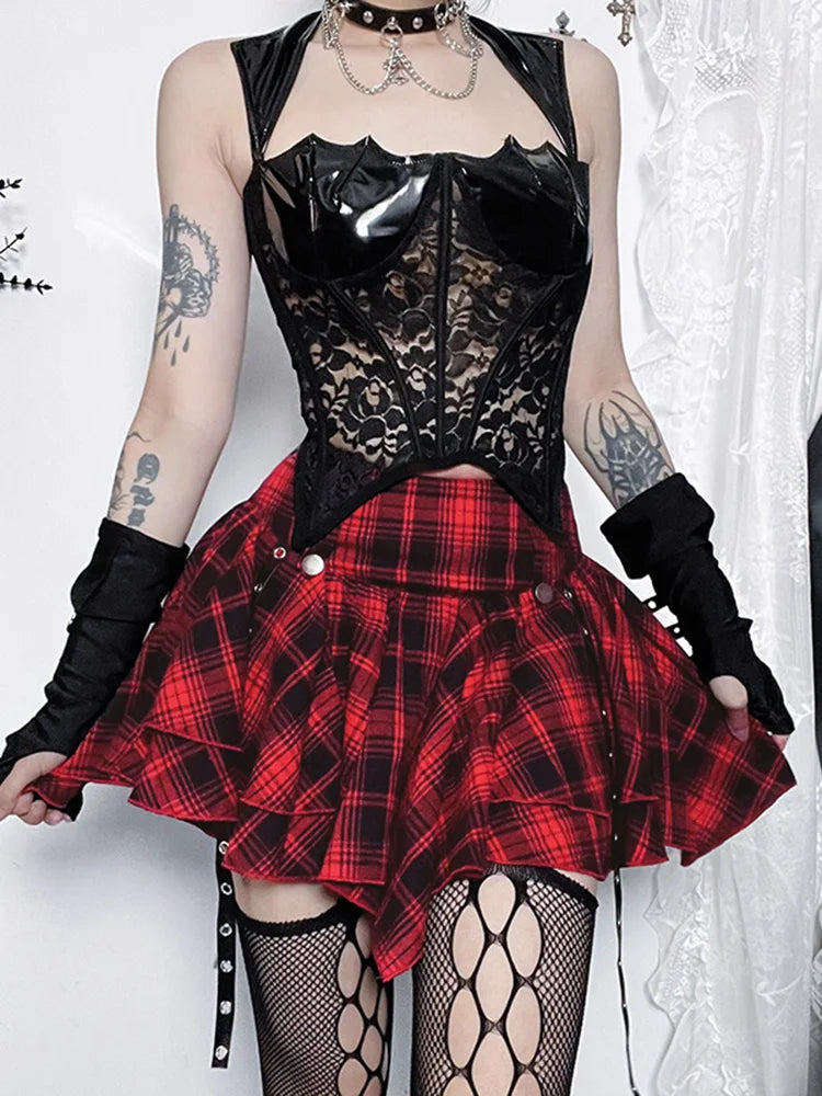 InsGoth Gothic Mini Skirt, Y2K High Waist Pleated Aesthetic Vintage Harajuku Emo Alt Clothes