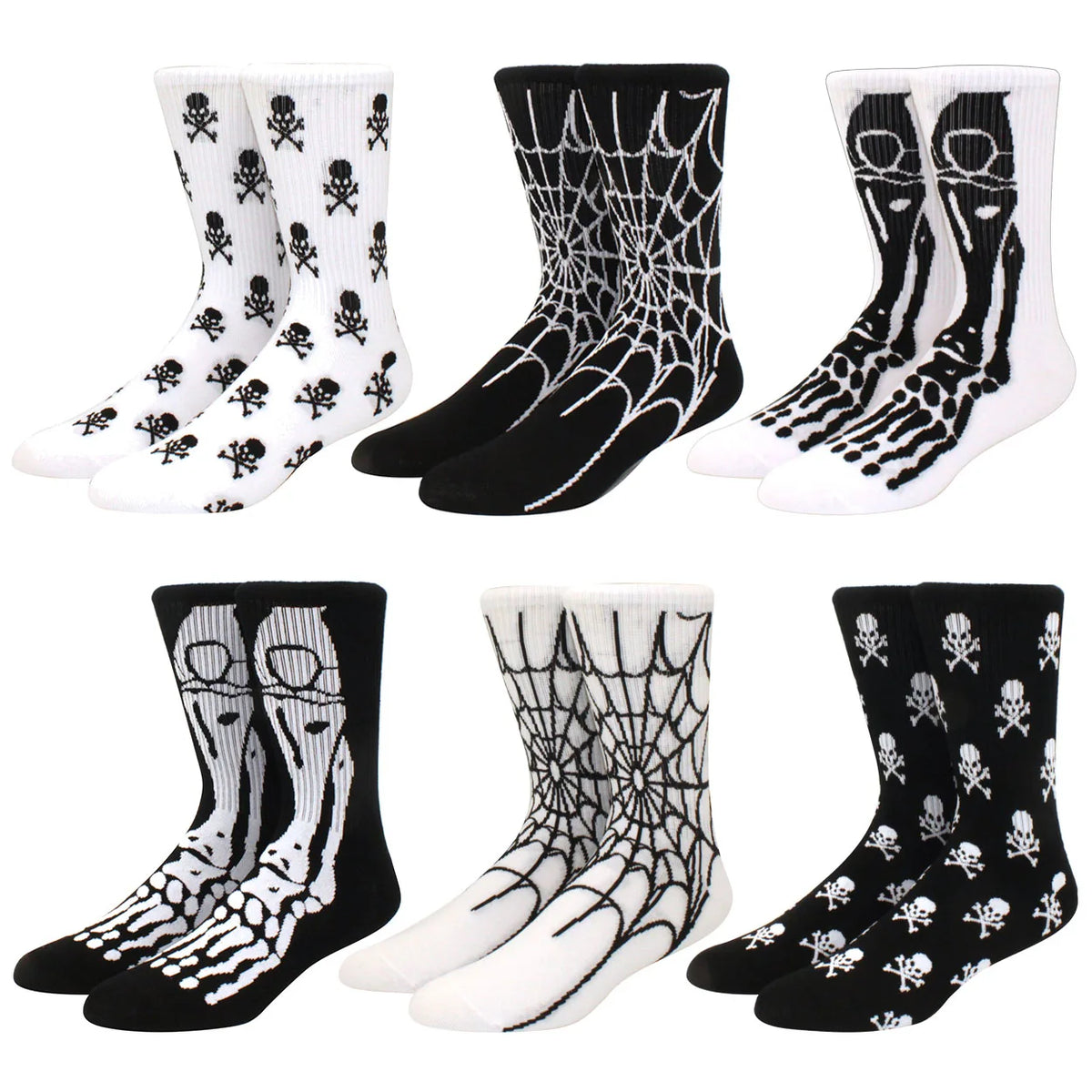 Men's Hip Hop Spider Skull Skateboard Socks – 1 Pair, Personality Streetwear