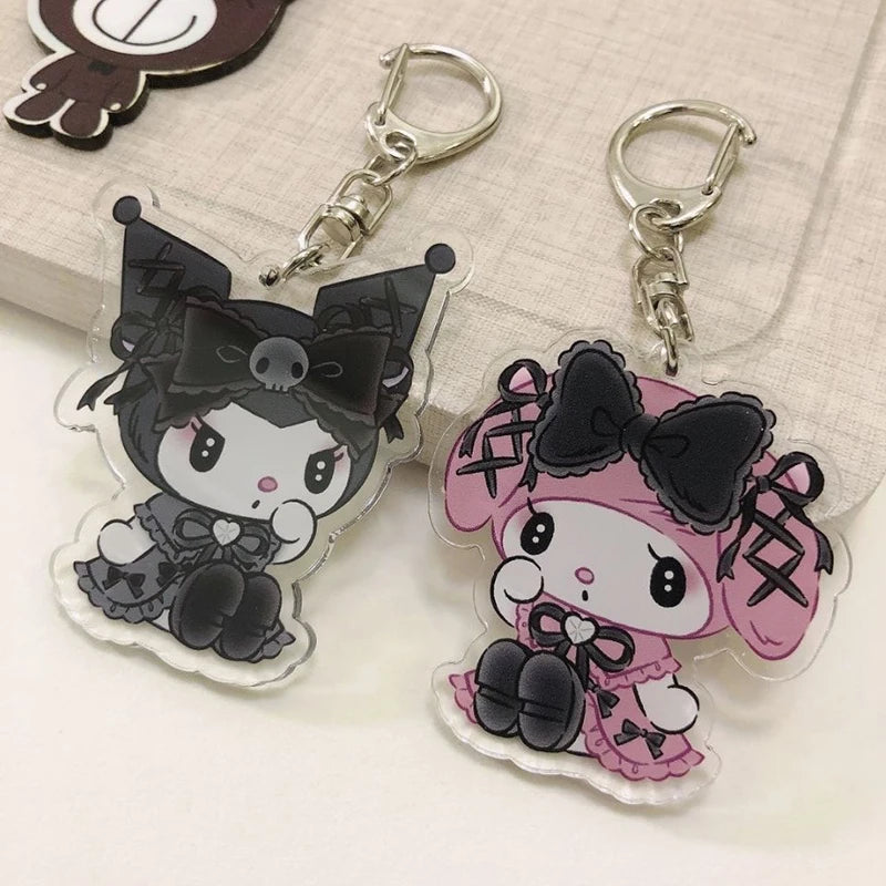 Sanrioed Cute Kawaii Cartoon 10cm Kuromi My Melody Dark Wind Acrylic Bag Pendant Couple Keychain Acrylic Pendant