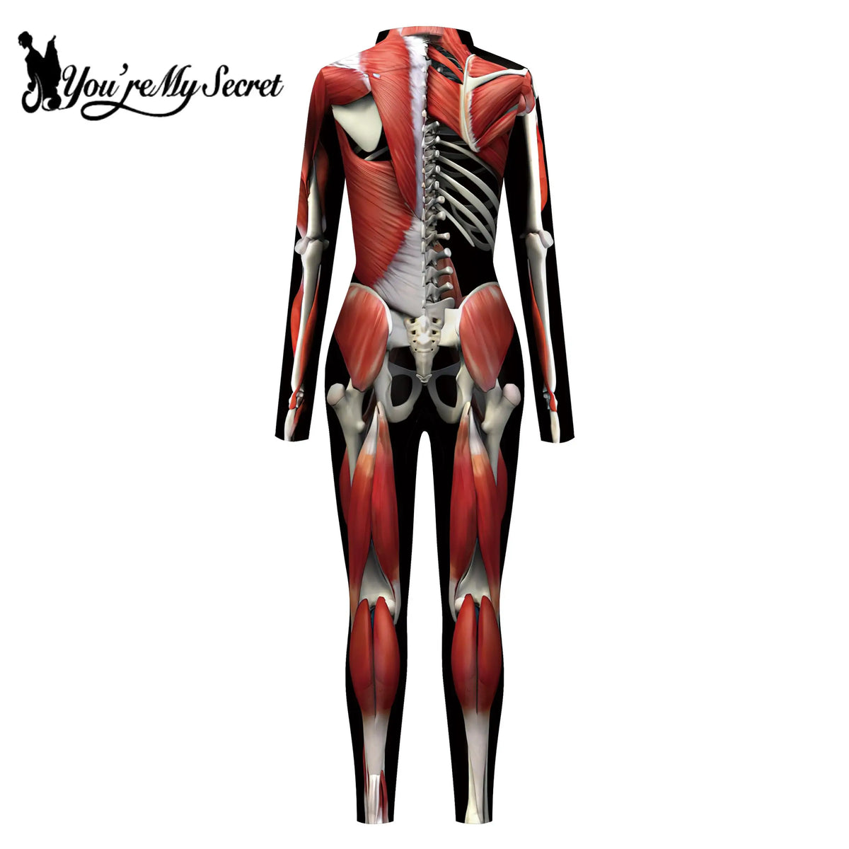 [You're My Secret] Halloween Colorful 3D Skeleton Women Bodysuits Zentai Jumpsuit Front Zipper Cosplay Costume for Female Outfit