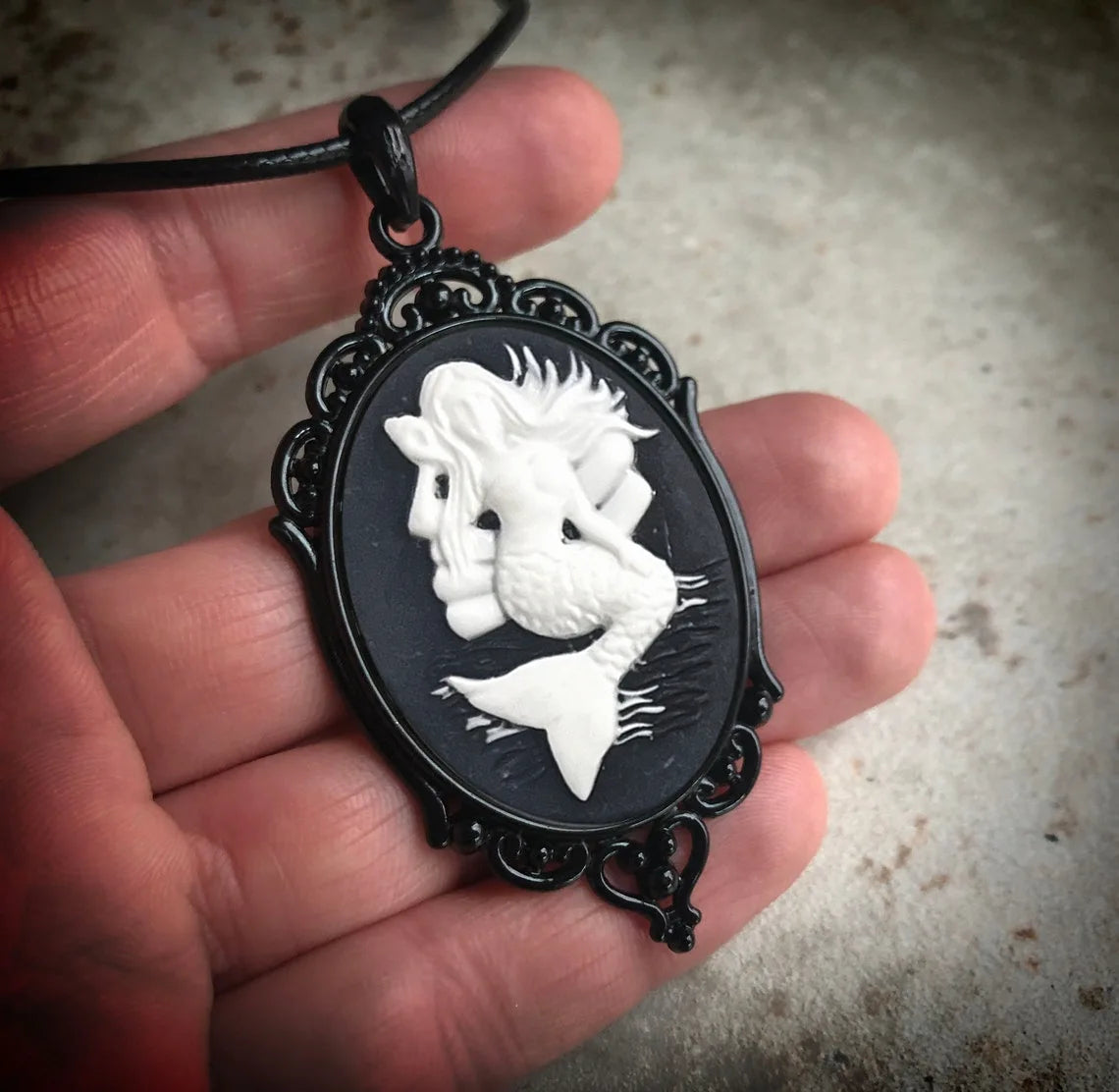 Gothic White Cameo Necklace Rose Skull Butterfly Owl Unicorn Fairy Choker