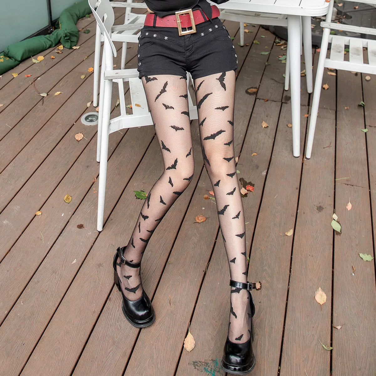 Women’s Bat Pattern Tights – Punk Black & White Transparent Stockings, Thin Lingerie-Inspired Hosiery