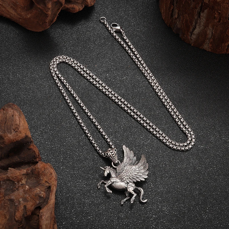 Retro Pegasus Wings Unicorn Pendant Necklace - Mythical Punk Fashion Jewelry for Men and Women | Unique Gift