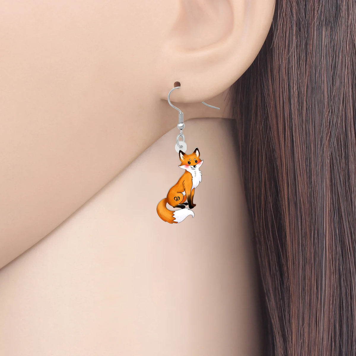 Acrylic Orange Fluffy Fox Dangle Drop Earrings - Cute Animals Jewelry for Women and Girls, Gifts Accessories By BONSNY’s