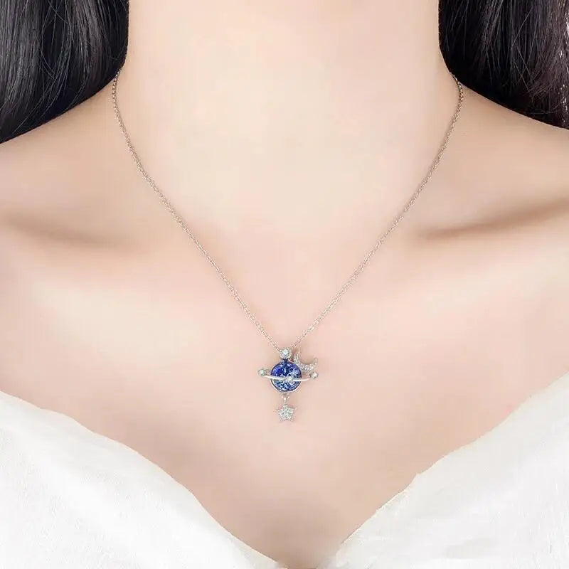 Fashion Star Moon Planet Necklace - Women’s Exquisite Zircon Shining Pendant, Party Jewelry Accessories