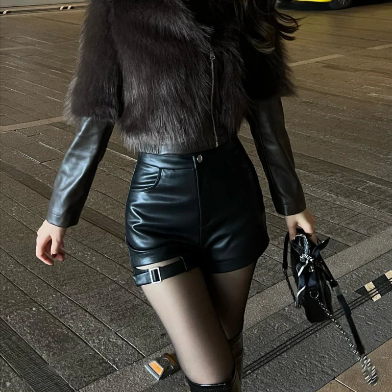 Gothic High Waist Pu Leather Shorts - Sexy Autumn/Winter Tight Fit, Street Fashion Y2K Hot Pop Girl Style