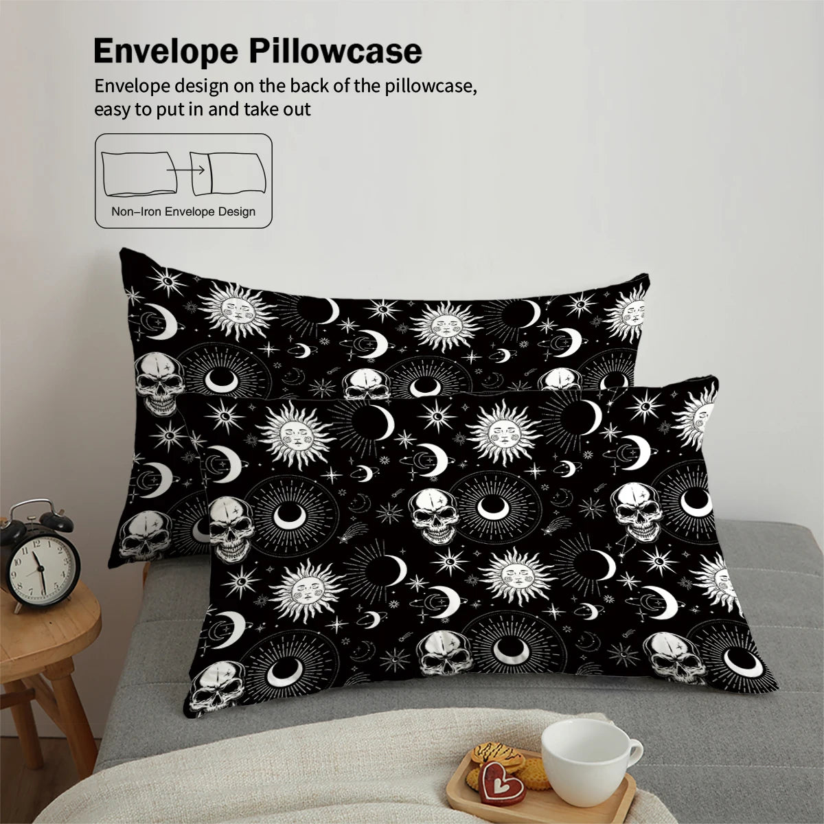 3pcs Tarot skull Moon Gothic Halloween - Soft Bedding for Bedroom/Guest Room - 1 Duvet Cover + 2 Pillowcases (Core Not Included)