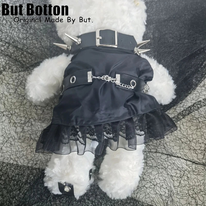 Goth Girl Fan Bearing Soft Plush Teddy Bear Crossbody Handbag With Metal Decorative Accents Goth Dress And Chain Strap