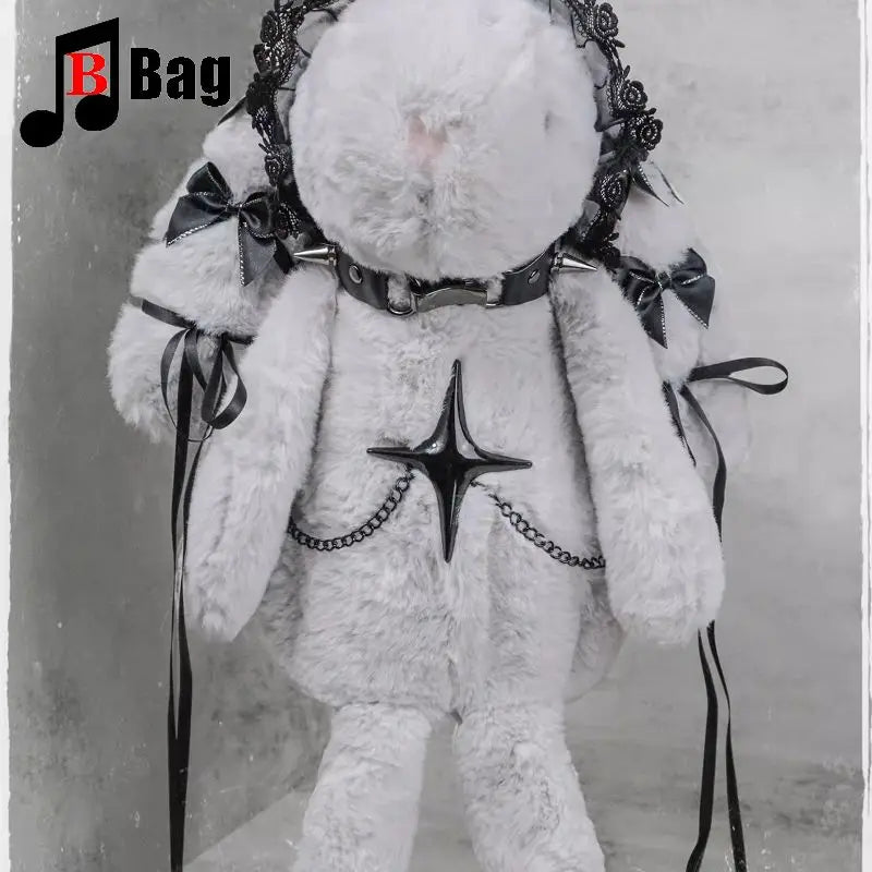 Women’s Gothic Punk Harajuku Handbag | Original Heartbeat Bunny Rabbit Subculture Plush Fuzzy Crossbody Tote Bag