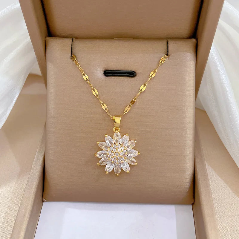 Fashion Sunflower Light Luxury Necklace Personality Simple Versatile Flower Clavicle Chain Pendant