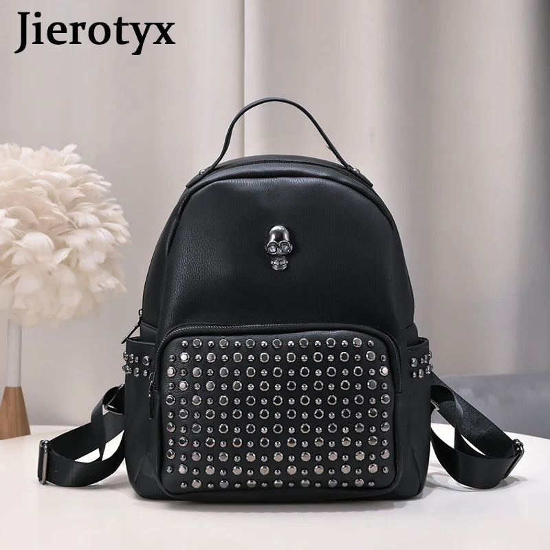 Trendy Studded Backpack for Women - Y2K Goth Style School Bags, Functional Daypack for Travel and Vintage Skull Purse