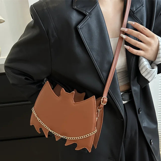 Novelty 3D Bat Wing Shoulder Bag - Creative Halloween Cellphone Purse, PU Chain Handbag for Women