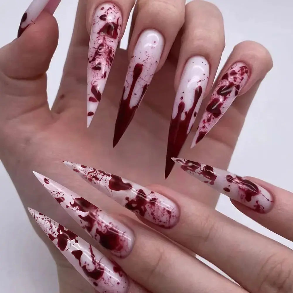 Halloween Cool Spice Style Spider Skull False Nails Purple Halo Dyeing Detachable Finished Fake Nails Press on Nail with Glue