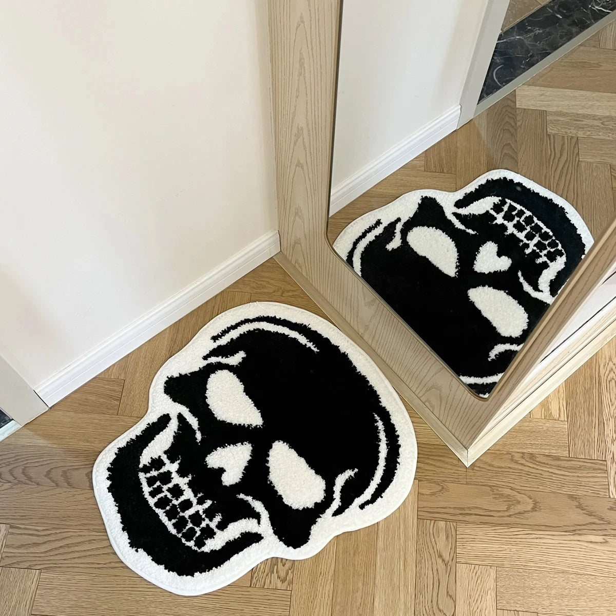 Cool Skull Bath Mat - Gothic Home Decor for Halloween, Black Goth Bedroom Rug for Bathroom, Kitchen, or Witchy Teen Gift