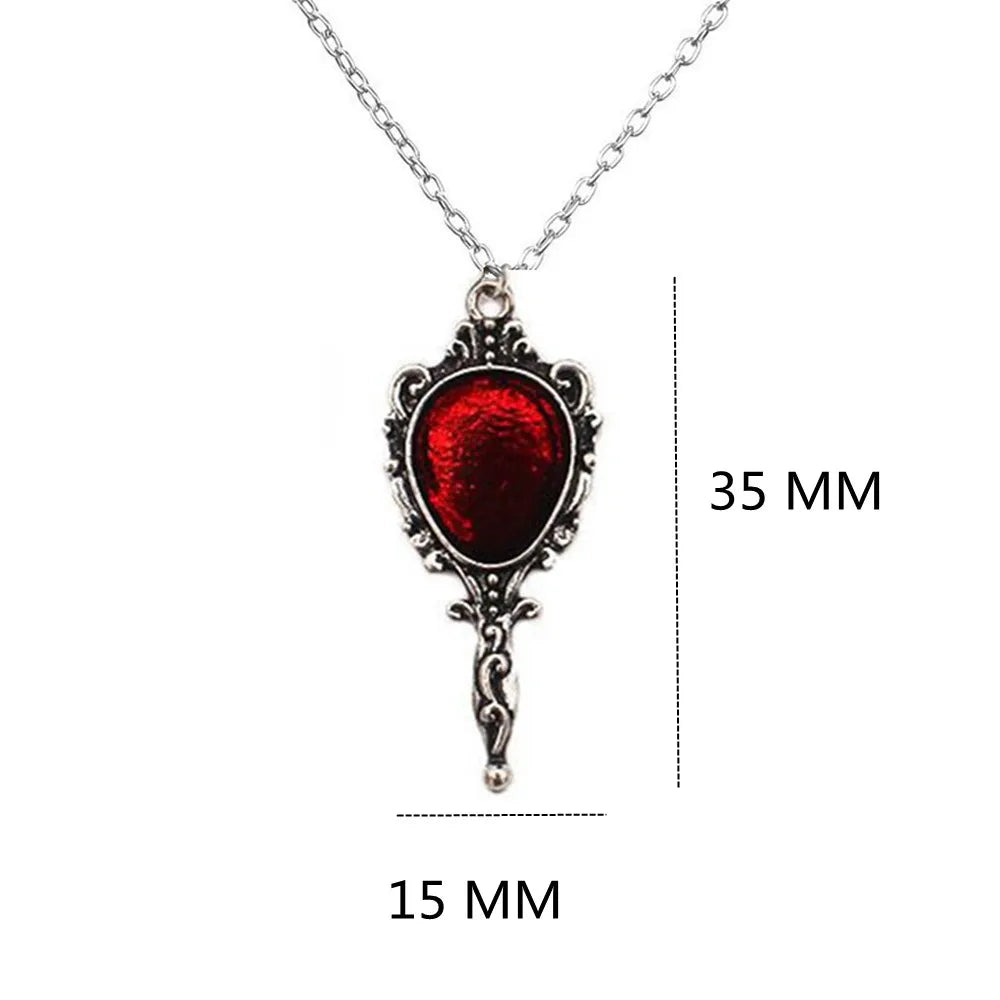 Dark Gothic Vampire Bloody Mirror Necklace - Burning Heart Pendant in Victorian Style Jewelry