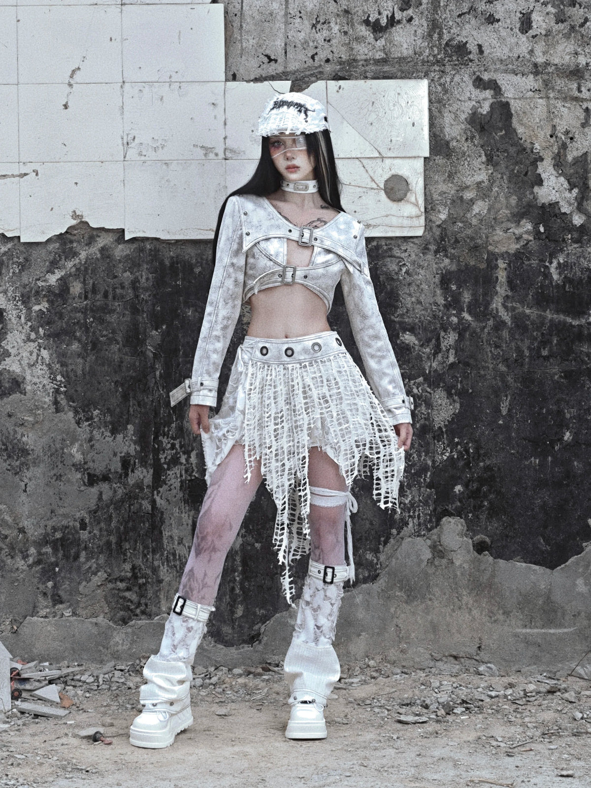 Blood Supply Original Distressed Knit Mini Skirt – Irregular Niche Punk Style, White Spring Collection