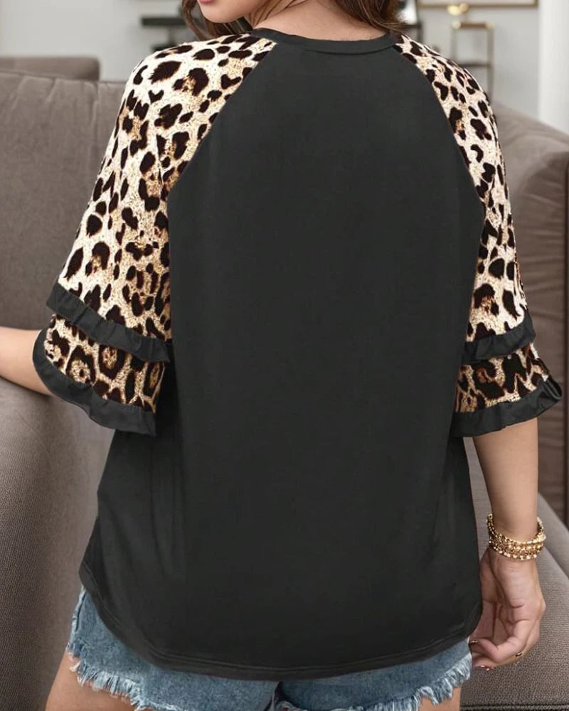 New Plus Size Women’s Leopard Print Top | Casual Round Neck T-Shirt