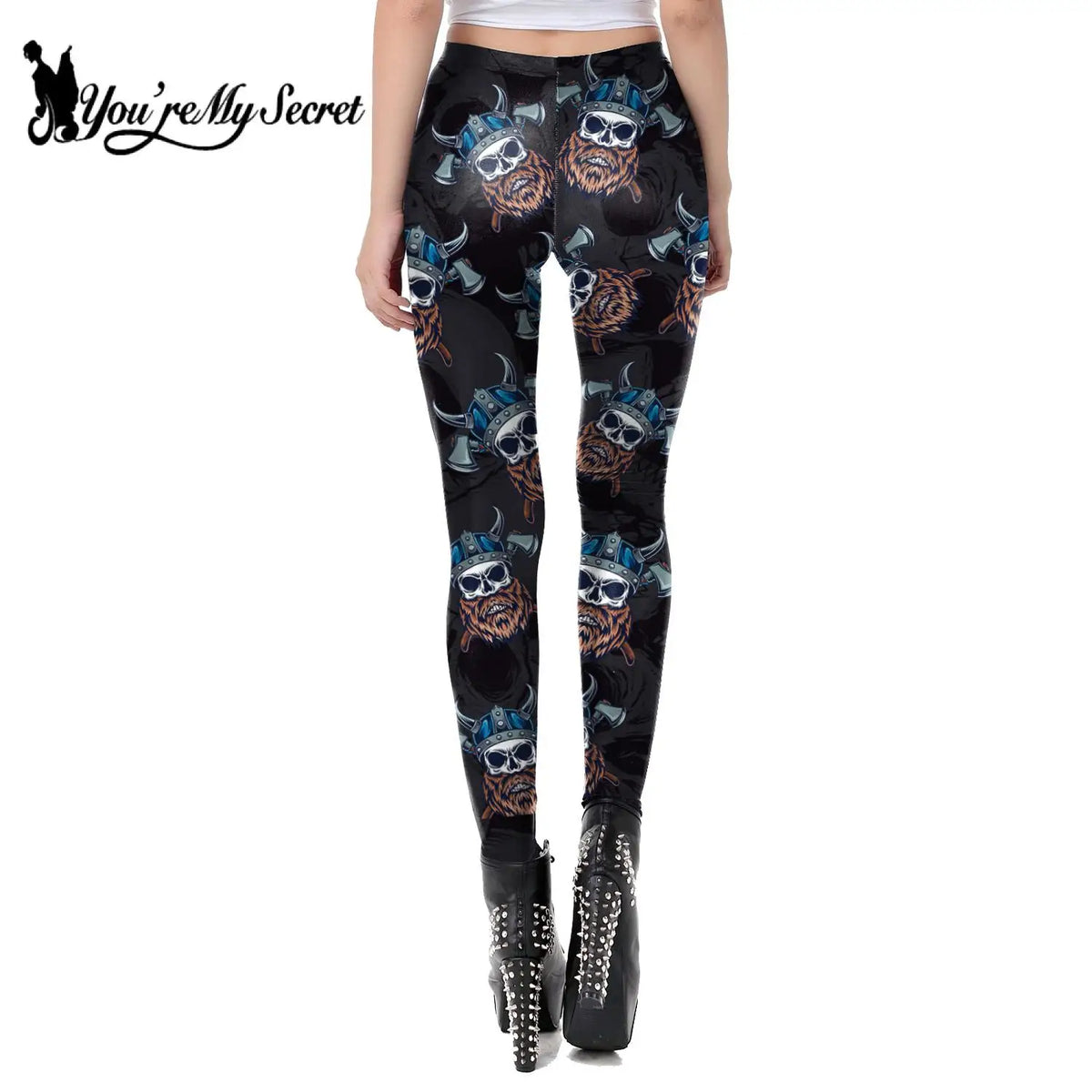 [You're My Secret] 2023 Goth PUSH UP Leggings Black Skull Evil Printed Leggins Stretch Pants High Waist PUSH UP Workout Trousers